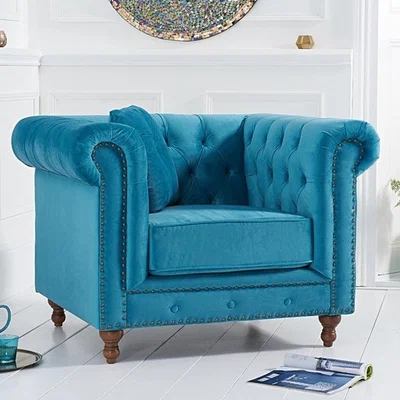 Oak&More Milano Chesterfield Teal Plush Velvet Armchair