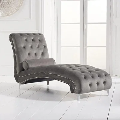 Oak&More Amelie Grey Velvet Chaise Lounge