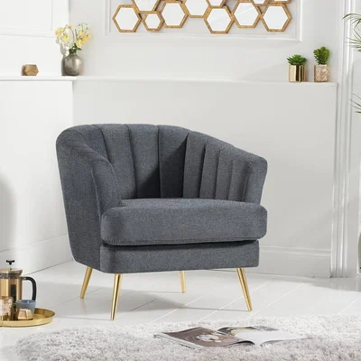 Oak&More Lulu Armchair in Grey Linen with Gold Legs