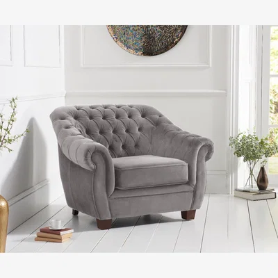 Oak&More Eva Chesterfield Light Grey Velvet Armchair