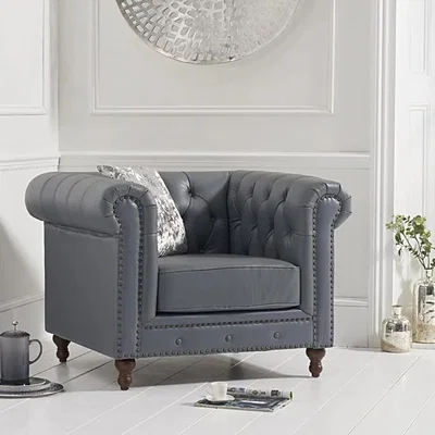 Oak&More Milano Chesterfield Grey Leather Armchair