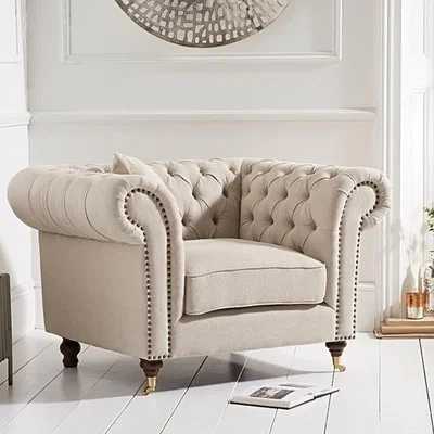 Oak&More Carrara Chesterfield Cream Linen Armchair