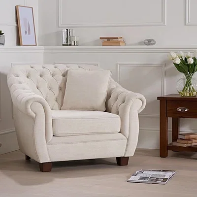 Oak&More Lilly Chesterfield Ivory Linen Fabric Armchair