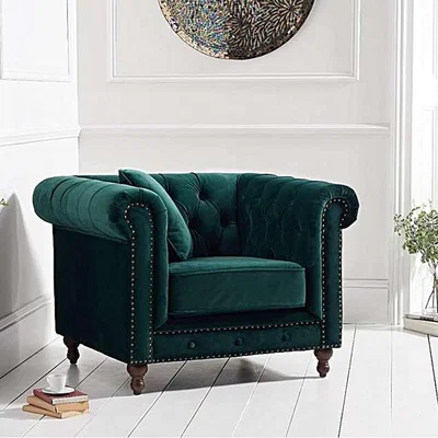 Oak&More Milano Chesterfield Green Plush Velvet Armchair