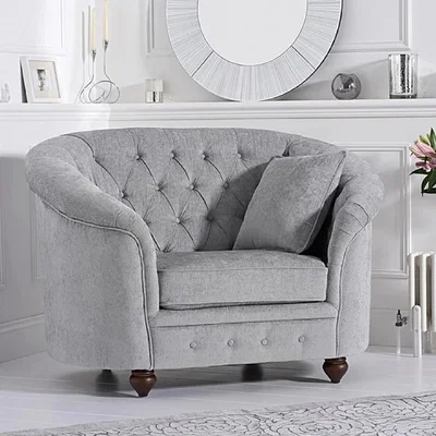 Oak&More Chloe Chesterfield Grey Plush Fabric Armchair