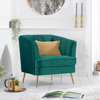 Oak&More Lucern Green Velvet Armchair with Gold Legs