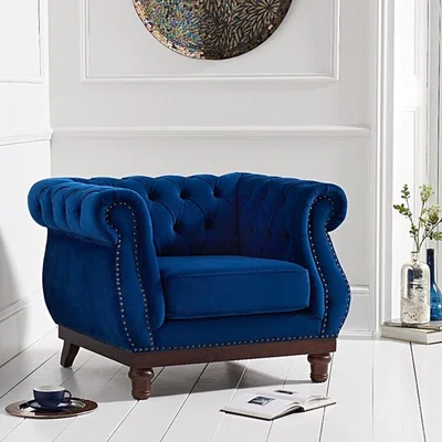 Oak&More Henbury Chesterfield Blue Plush Velvet Armchair