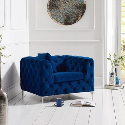 Oak&More Amara Blue Plush Velvet Armchair