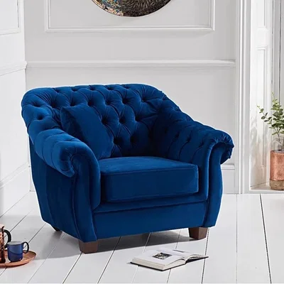 Oak&More Lilly Chesterfield Blue Plush Velvet Armchair