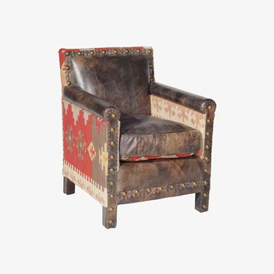 Olivia's Andrew Martin Marlborough Kilim Fudge Leather Armchair