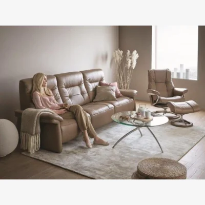 Downtown Stressless Mary 3 Seater Power Recliner Sofa With Upholstered Arms - Fabric
