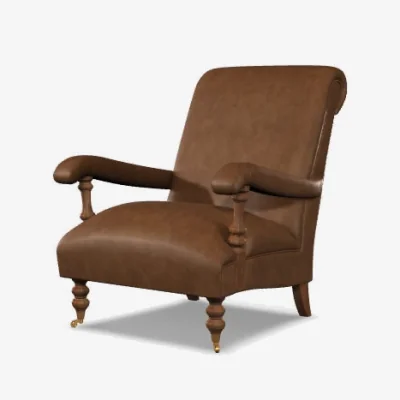 Downtown Wood Bros Clayton Leather Fireside Armchair - Veneto Leather - Leather Arms