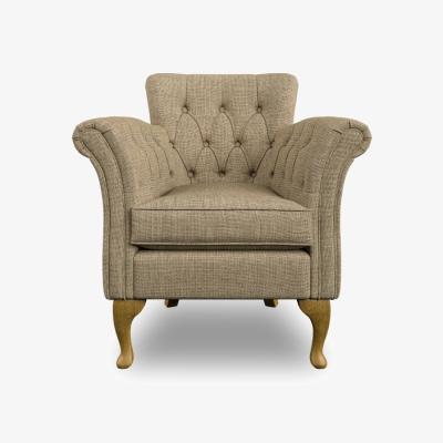 Downtown Wood Bros Knapton Armchair in Herringbone Moss With Veneto Rust Trim and Light Oak Feet