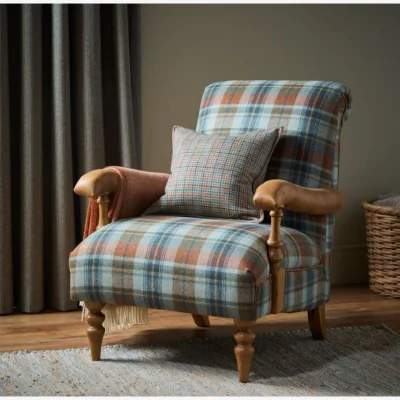 Downtown Wood Bros Clayton Fabric Fireside Armchair - Moon Fabric Grade D - Fabric Arms