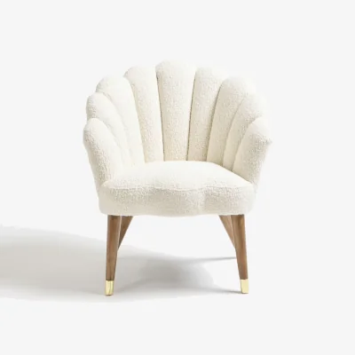 Oliver Bonas Flora Scalloped White Boucle Armchair