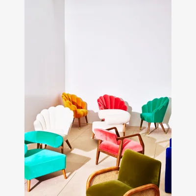 Oliver Bonas Payen Coral Red Velvet & Rubberwood Accent Chair