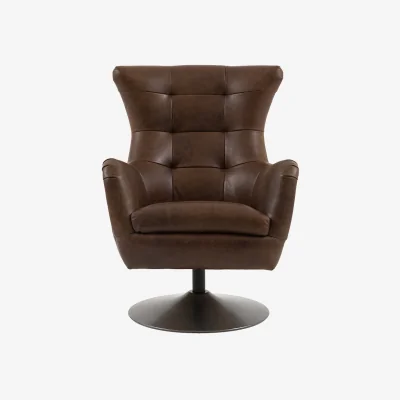 Perch and Parrow Scott Lounge Swivel Chair in Brown Leather