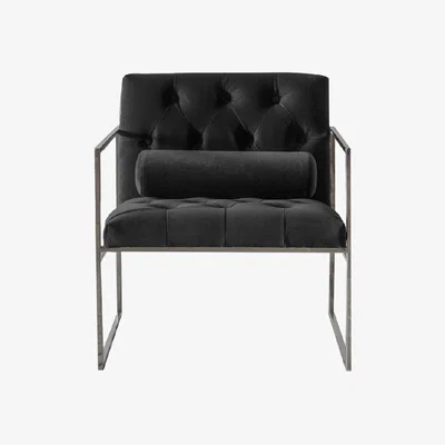 Perch and Parrow Gus Button-Tufted Armchair in Jet Black Velvet