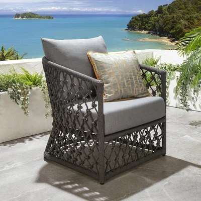 Quatropi Luxury Outdoor Patio Garden Armchair Club Chair Grey Knotted Rope
