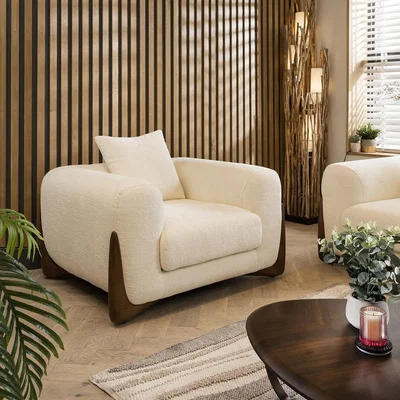 Quatropi Modern Large Living Room Armchair Cream Chenille Fabric Accent Chair