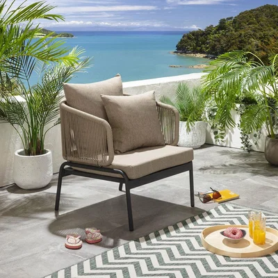 Quatropi Outdoor Modern Rope Garden Armchair Luxury Aluminium Patio Chair Beige