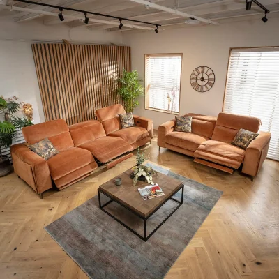 Quatropi Modern Full Recliner 3 Seater & 2 Seater Sofa Couch Set Orange