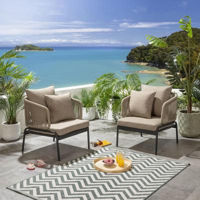 Quatropi Set of 2 Modern Outdoor Armchairs with Pouf Patio Garden Furniture