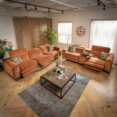 Quatropi Modern 3 & 2 Seater Full Recliner Sofa Set with Storage Console Orange