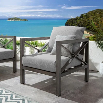 Quatropi ExDisplay Arlo Wood Effect Aluminium Garden Armchair Smoked Grey