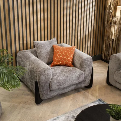 Quatropi Modern Large Living Room Armchair Grey Chenille Fabric Accent Chair