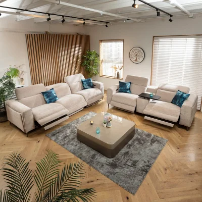 Quatropi Modern 3 & 2 Seater Full Recliner Sofa Set with Storage Console Grey