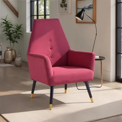 The Range FWStyle Armchair Velvet Upholstered Padded Accent Coushin Buttoned Back - Wine