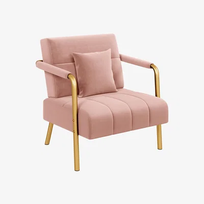 The Range Oversized Lounge Chair with Gold Metal Frame and Pillow - Pink