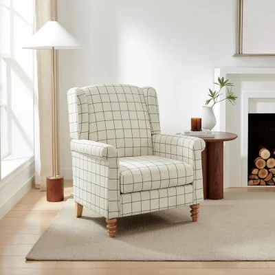The Range Maisette Cream Check Fabric Wingback Accent Armchair - Cream