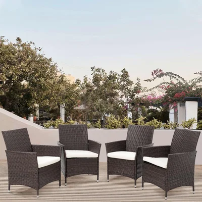 The Range Set Of 4 Garden Furniture Black Rattan Armchairs - Brown