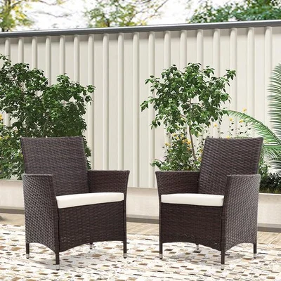 The Range Set Of 2 Garden Furniture Rattan Armchairs - Brown