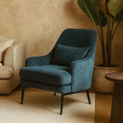 The Range Camden Wingback Accent Armchair in Velvet - Blue