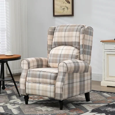 The Range Recliner Armchair Wingback Chair with Footrest Armrest - Khaki