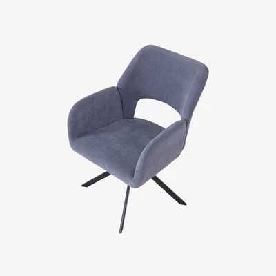 The Range Minimalist White Upholstered Swivel Lounge Chair with Metal Legs - Dark Blue