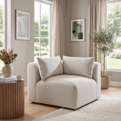 The Range Drift Boucle Corner Section Armchair for Modular Sofa - Cream