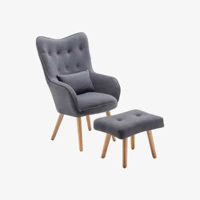 The Range Lifeideas Frosted Velvet Armchair with Footstool and Pillow - Grey