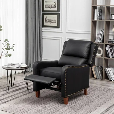 The Range Pushback Recliner Chair Leather Effect Armchair - Black