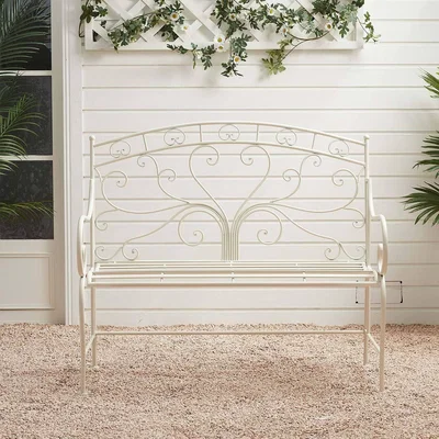 The Range Outdoor Cast Iron Bench 3 Seater Floral Design Backrest Recliner - White
