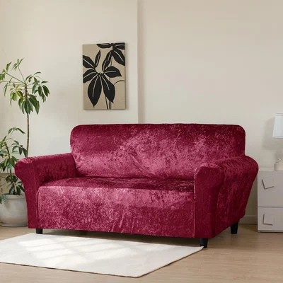 The Range Crushed Velvet Stretch Cover - Wine / Armchair