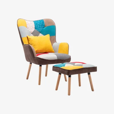 The Range Upholstered Wingback Armchair Set with Footrest - Multicoloured