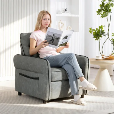 The Range HOMCOM Faux Leather Armchair, Quick Assembly - Grey