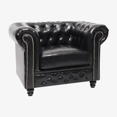 The Range Leather Single Chesterfield Armchair Black - Black