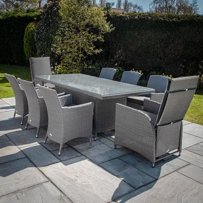 The Range Dakota 8 Seat Rect. Rattan Furniture Set Armchairs and Recliners - grey