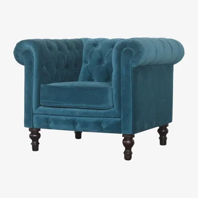 The Range Pewter Tweed Chesterfield Armchair - Teal