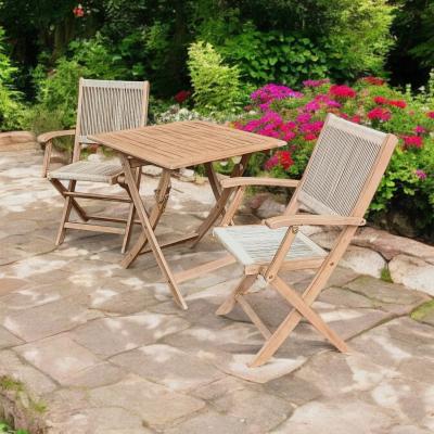 The Range London 3 Piece Folding Bistro Set - Neutral / 2 London Rope Folding Armchairs